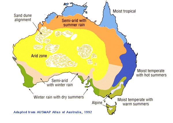 Map showing seasonal rainfall patterns