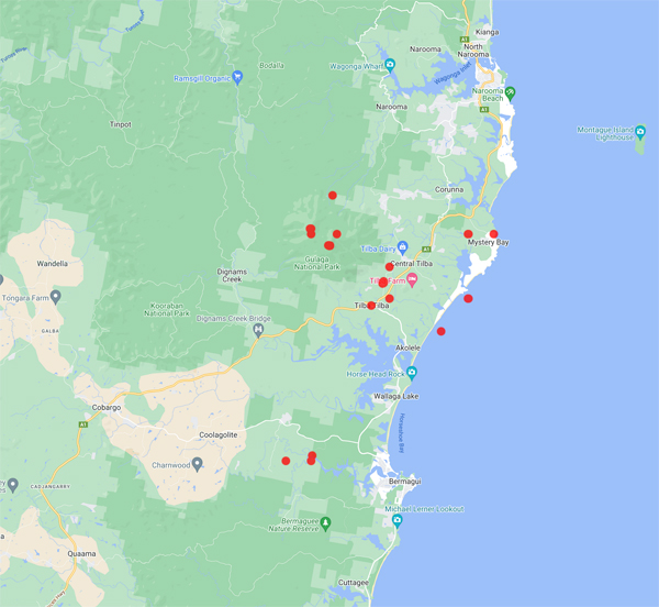 collecting locality map for 'Bate, M.H.'