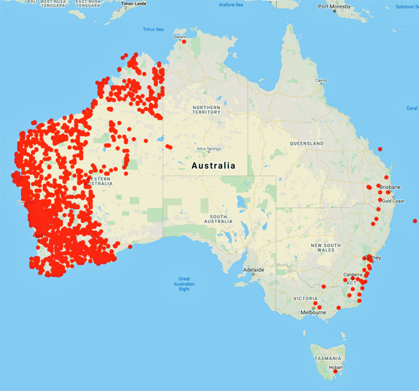 collecting locality map for 'Beard, J.S.'