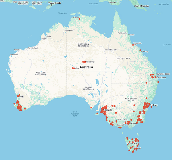 collecting locality map for 'Belcher, R.O.'