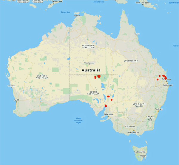 collecting locality map for 'Callen, R.A.'