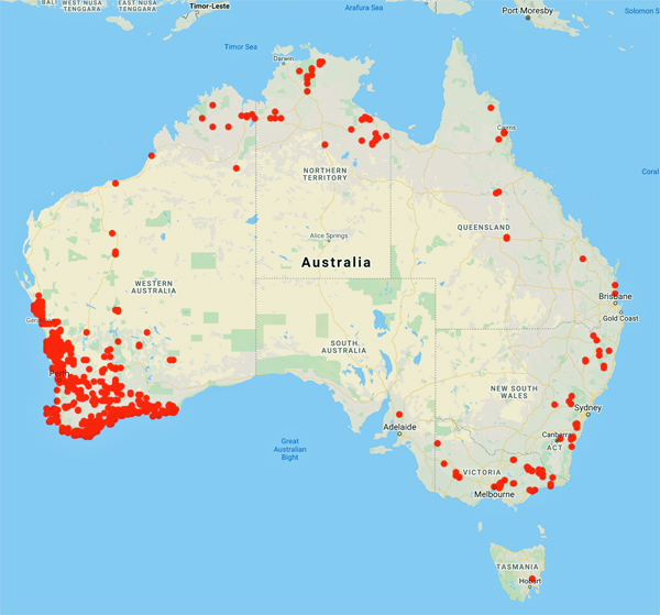 collecting locality map for 'Chappill, J.A.'