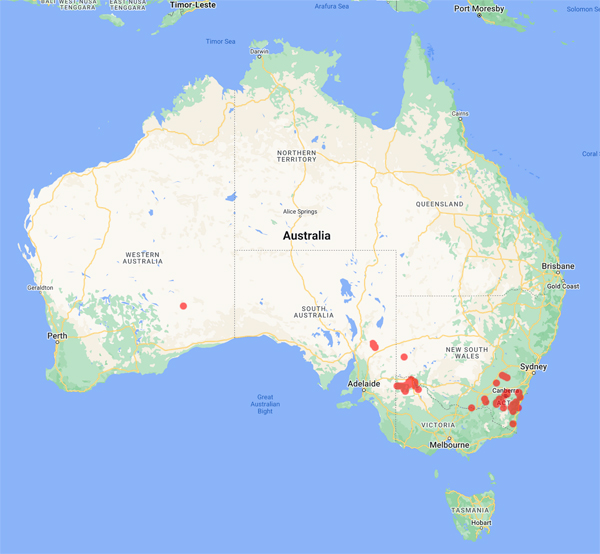 collecting locality map for 'Cummings, D.J.'