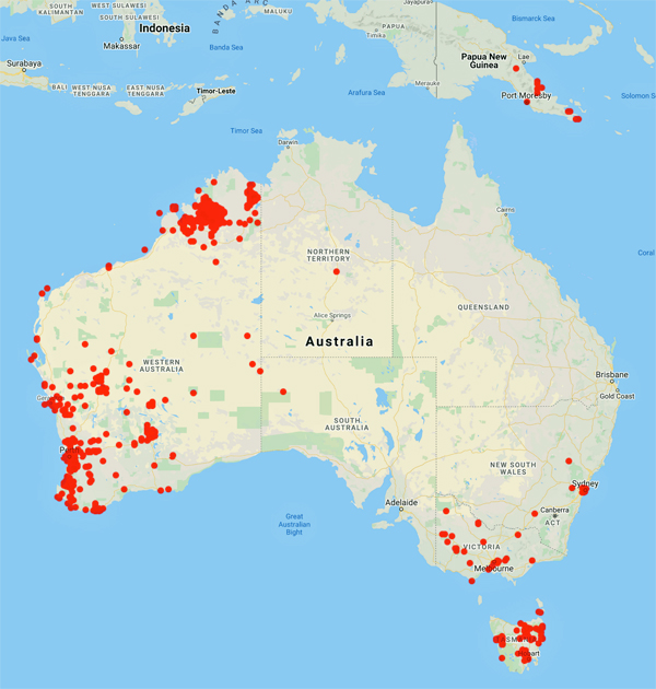 collecting locality map for 'Fitzgerald, W.V.'