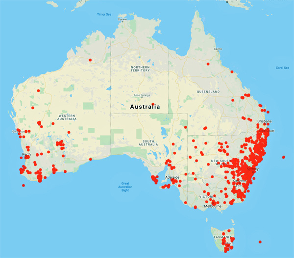 collecting locality map for 'Maiden, J.H.'