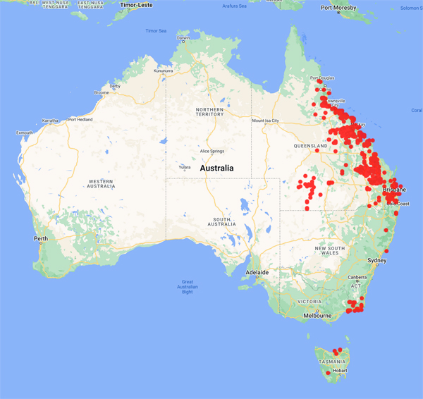 collecting locality map for 'Pollock, A.B.'