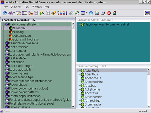 Screen with terrestrial character state selected