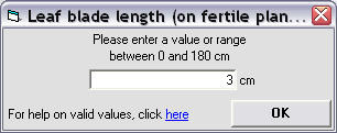 Leaf blade length dialogue box