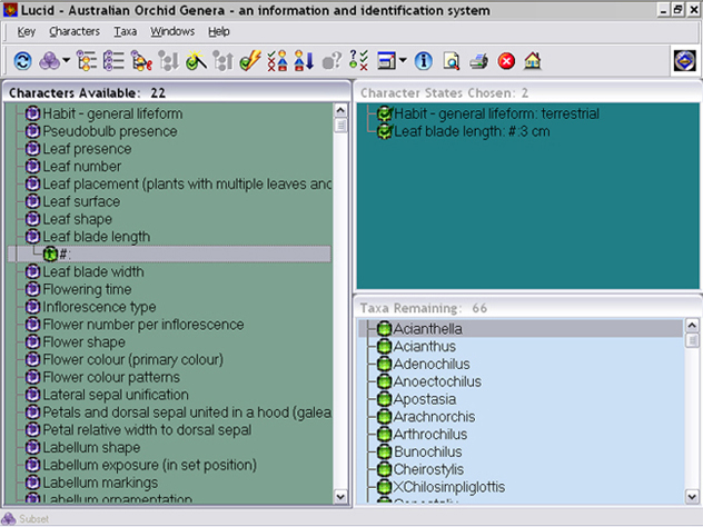 Screen with leaf blade length character selected