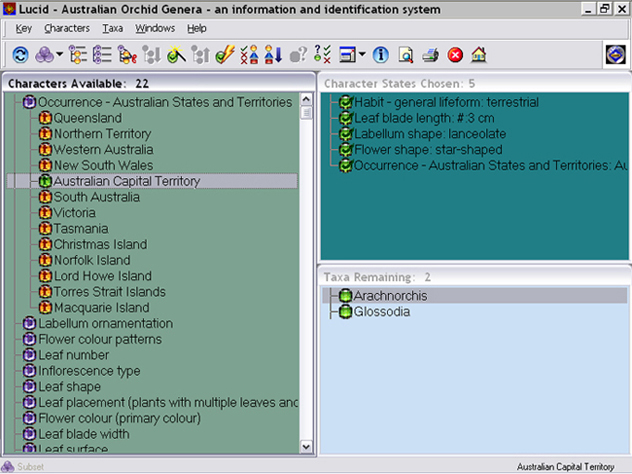 Screen with occurence character state selected
