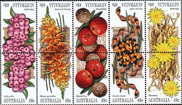 indstudering Monograph Henstilling stamps Bush Tucker set